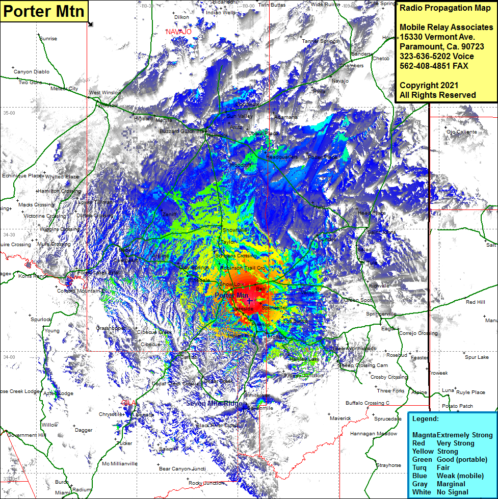 heat map radio coverage Porter Mtn